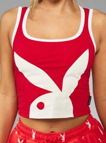 Missguided x Playboy 圣诞夏日兔子标志印花背心 节日露脐背心 - 紅色 - 查看 4