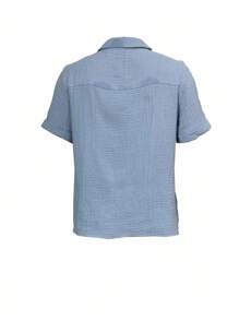 SHEIN LUNE Camisa informal de manga corta y cuello vuelto de unicolor para verano