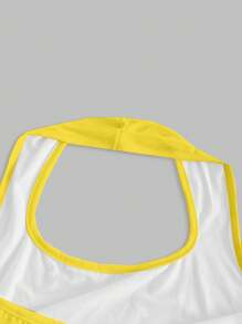 SHEIN EZwear Women's Casual Halter Neck Fitted Tank Top, Brazilian Flag Yellow Pattern, Suitable For Summer, Beach, Music Festivals, Tropical, Vacation Vibe, Summer Miami Girl Brazil Crop Top Yellow Crop Top Crop Top Halter Top Brasil Top Brazil Bikini Bikini Shirt Beach Wear Brasil Bikini Brazil Tankini Back To School