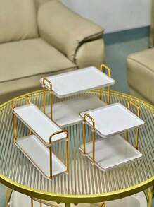 SHEIN 1pc Double Handled Double-Layer Square Tray For Wedding, Dining Table, Party, Cake, Modern Serving Tray For Home Use,Kitchen,Christmas Gift - White - View 4