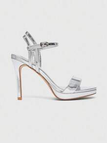 CUCCOO SZL Sandalias de tacón alto de plataforma con abertura en la punta y brillos con rhinestones para mujer, zapatos sexys y de lujo con suela brillante plateada para fiestas, clubes, festivales de música en verano