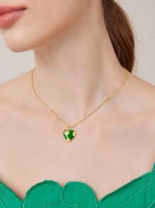 MOTF PREMIUM MẶT DÂY CHUYỀN TRANG TRÍ HÌNH TRÁI TIM VÀ HOA DẦU MÀU VÀNG - Màu xanh lá cây đậm - Xem 1