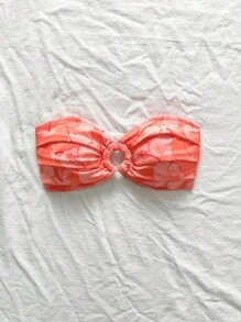 Swim Mod Women's Floral Print Bandeau Bikini Top For Summer Beach Vacation - Orange - View 6