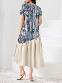 Al Najma Women Casual Printed Patchwork Dress, For Holiday - Blue - View 6