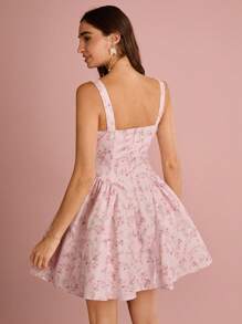 Enchnt 女士无袖花卉印花荷叶边优雅迷你连衣裙，适合度假穿着 - 粉色 - 查看 7