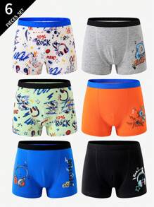 6条装 男童舒适音乐印花棉质三角裤 男童平角裤 返校时尚 - 彩色 - 查看 4