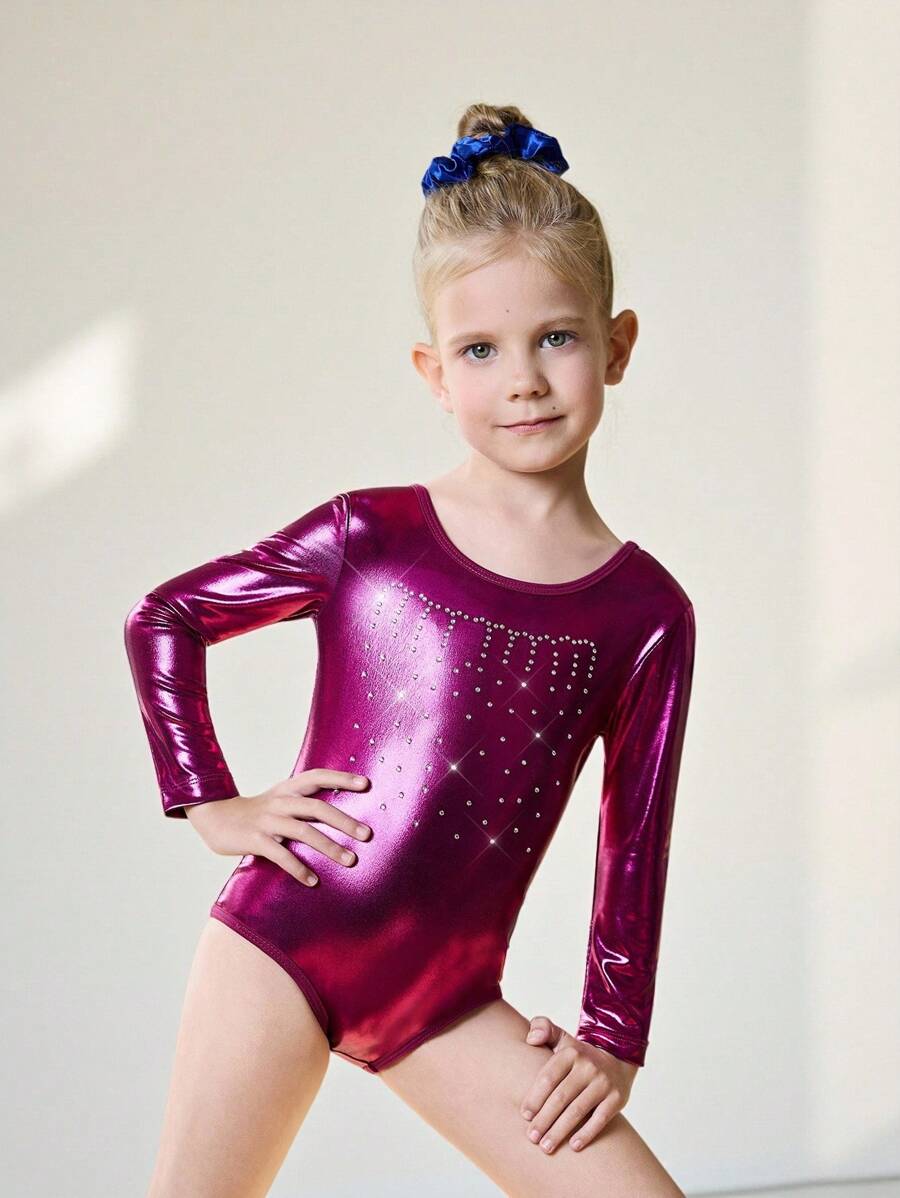 SHEIN 1pc Rhinestone Decor Gradient Design Elastic Fitness Outdoor Sports Dance Yoga Gymnastics Bodysuit, Suitable For All Seasons - Hot Pink - View 1