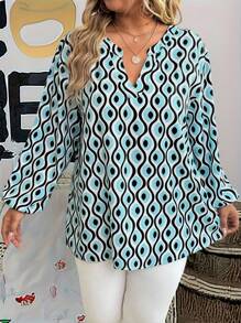 EMERY ROSE Camisa feminina plus size casual solta minimalista estampada - Multicolorido - Ver 4