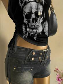 Attitoon 女士褶皱蝴蝶结字母骷髅印花抹胸上衣 - 彩色 - 查看 7