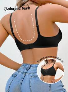 SHEIN Women's Black Polyamide Comfy Bralette With Flocked Jelly Strip Support,Wire-Free Design For Ultimate Comfort And Smooth Shaping - Black - View 2