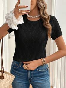 SHEIN Frenchy Women's Summer Casual Solid Color Schiffy Short Sleeve T-Shirt