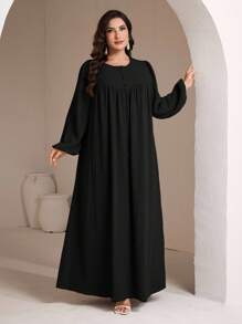 Veilorie Vestito largo con maniche a lanterna elegante e casual, in colore unito, per donne taglia curvy