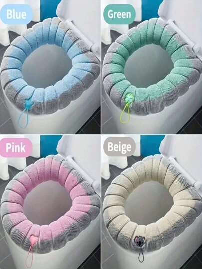 SHEIN 1/2/4 Pieces Two-Color Washable Toilet Seat Cover, Universal, Suitable For All Seasons, Thickened For Winter Comfort, Removable Cover, Easy To Carry, Hand Wash Only, Suitable For Home And Dormitory Bathroom Decoration Summer