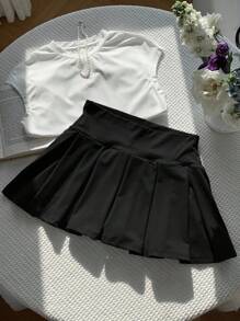 Comfortcana 女式可爱针织褶皱超短迷你裙夏季