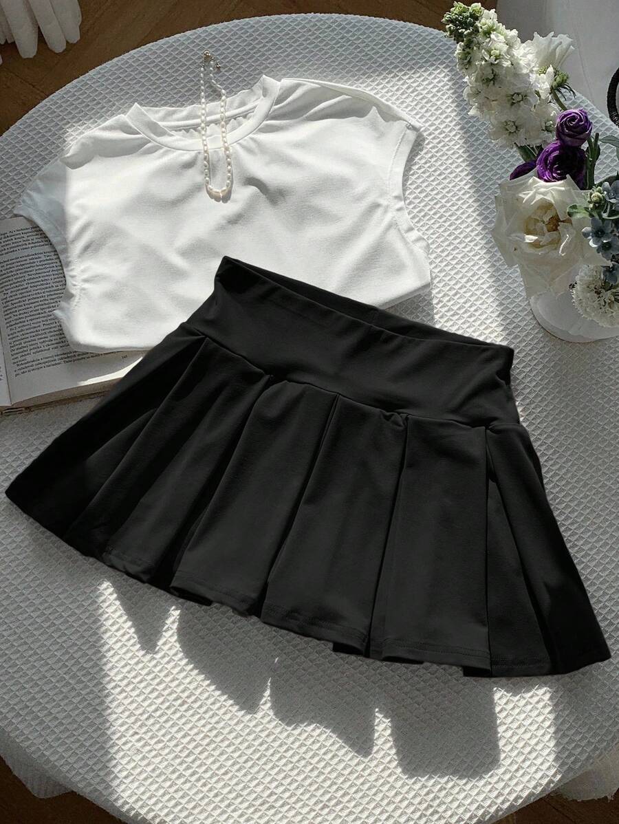 Comfortcana 女式可爱针织褶皱超短迷你裙夏季