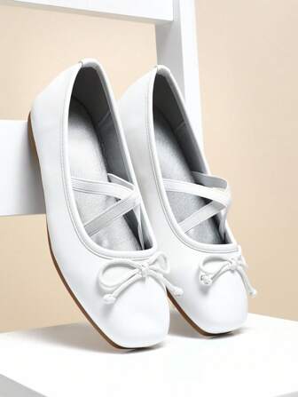 Mini mi #FrenchElegance Meisjes ballerina's met elastische bandjes, vierkante neus en vintage-geïnspireerde strik in wit – een must-have voor Little Pricess, elegant en comfortabel