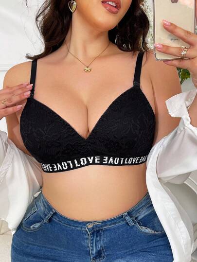 SHEIN 1 pièce Soutien-gorge d'allaitement à l'avant ouvert avec motif lettre dentelle, grande taille pour femmes enceintes