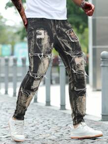 Manfinity LEGND Men's Ripped Edges Pocket Skinny Stretch Denim Jeans - Multicolor - View 1