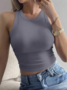 DAZY 1 件女士休闲纯色修身背心，适合日常穿着，夏季 - 深灰色 - 查看 2