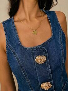 Poéselle 女士夏季时尚大花朵纽扣装饰方领收腰牛仔吊带背心