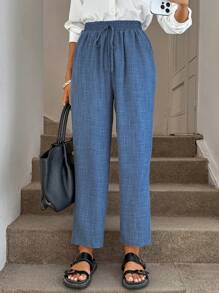 Easowa 教师弹性腰部紧身裤，双色蓝色面料，返校商务休闲女士办公室外出机场返校