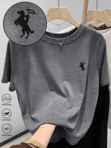 Manfinity Dauomo Men's Round Neck Embroidered T-Shirt - Round Neck Casual Top - Lightweight T-Shirt Suitable For All Seasons - Multicolor - View 3