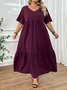SHEIN CURVE+ 加大码超长海滩度假连衣裙 波西米亚风度假夏季/乡村/海滩度假装/沙滩装/沙滩装 - 紫色 - 查看 4