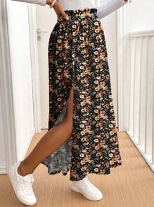 SHEIN PETITE CURVE 加大码黑色花卉波西米亚印花长裙，复古风格，适合度假、音乐节、海滩度假、送给妈妈的礼物，四季皆宜 - 彩色 - 查看 3