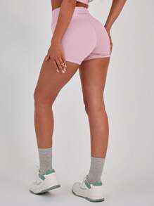 Musera Sport Cross Front Waistband Seamless Gym Shorts Only, Padel, Tennis, Pickleball Gym Fitness Pilates Daily Casual - Pink - View 2