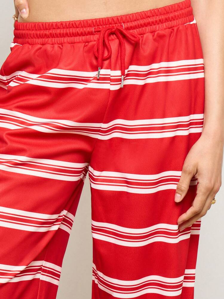 Striped Wide Leg Palazzo Style Elastic Waist Pants