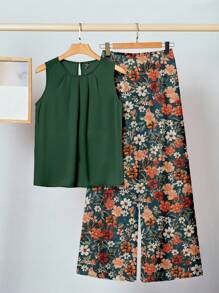 SHEIN Clasi 2 件套休闲简约花卉印花女士套装，适合夏季