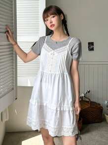 DAZY Ladies' Solid Color Simple Casual Camisole,Ruffle Babydoll Top - White - View 10