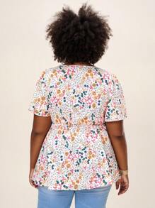 SHEIN LUNE 大码休闲节日碎花短袖衬衫 - 彩色 - 查看 2