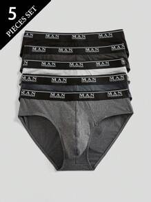 5 Pack Men's Letter Print Waistband Casual Briefs - Multicolor - View 1