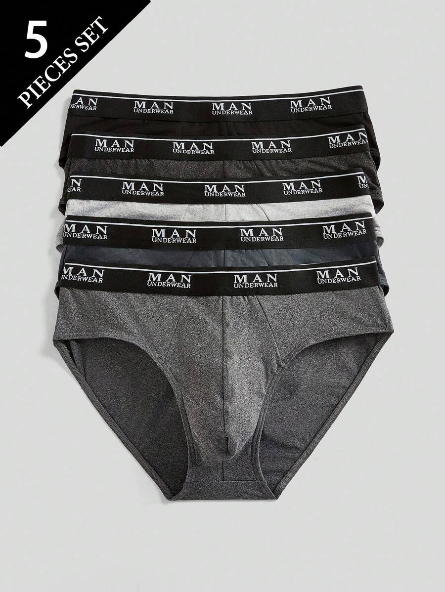5 Pack Men's Letter Print Waistband Casual Briefs - Multicolor - View 1