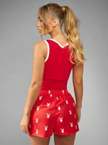 Missguided x Playboy 圣诞夏日兔子标志印花背心 节日露脐背心 - 紅色 - 查看 2