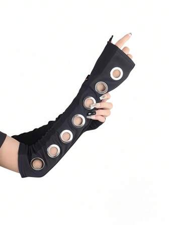 Grunge Punk Calentadores de brazos de metal hueco negro estilo gótico, accesorios de moda callejera punk personalizados y unisex, apropiados para fiestas, eventos sociales y reuniones