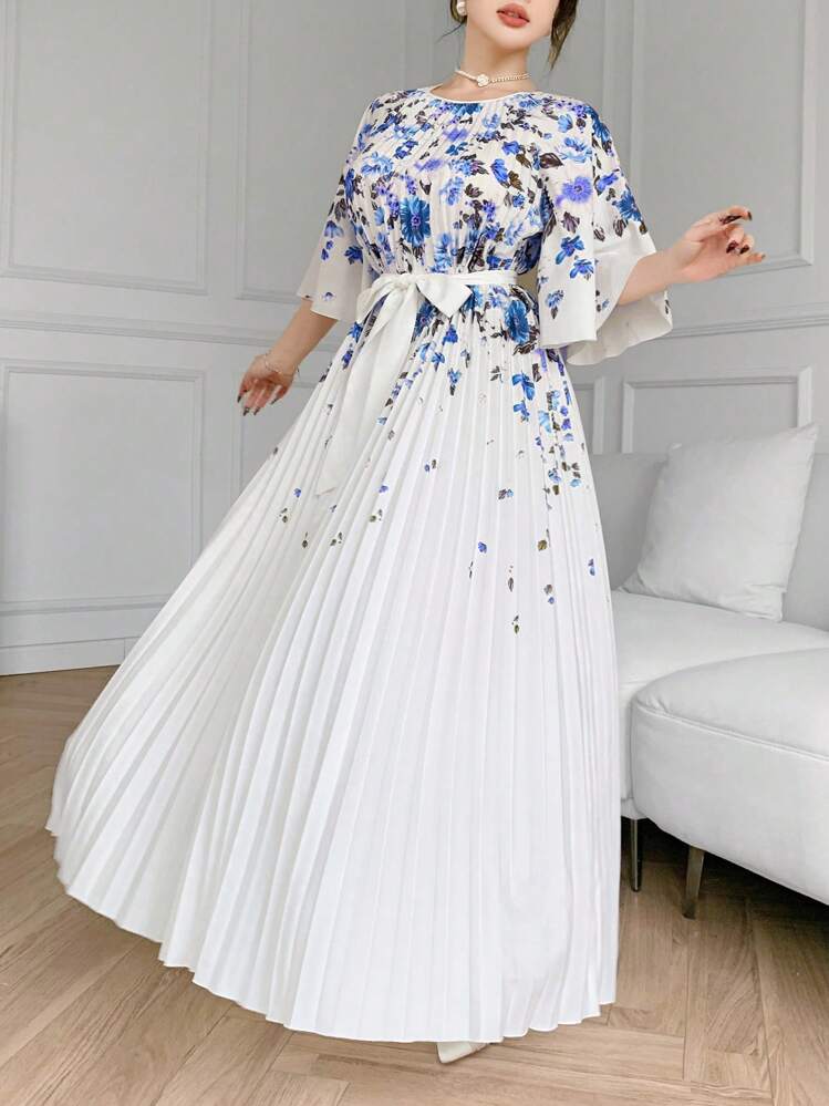 Modelyn 花柄プリーツロングドレス レディース エレガント | SHEIN JAPAN