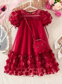 Vestido de fantasía con volantes y flores, elegante y casual, decorado con mochila, adecuado para fiestas, salidas, verano