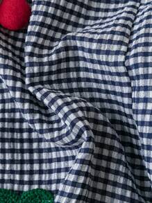 2pcs/Set Plus Size Women 3D Floral Decor Plaid Front Tie Sleeveless Shirt And Shorts Set - Blue - View 3