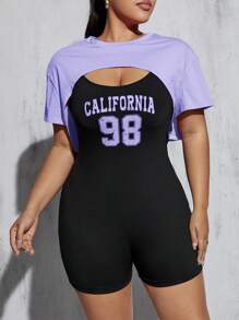SHEIN Essnce Conjunto de camiseta e macacão esportivo casual de verão feminino plus size, roupas femininas de verão, conjuntos de duas peças femininas, conjunto de macacão feminino, roupas de duas peças de verão, roupas de verão, conjuntos de verão, Y2k, roupas de verão, conjuntos de verão, co ord de verão