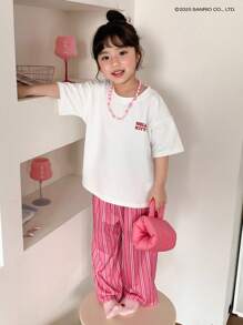 HELLO KITTY | DAZY Young Girl Collab 圆领针织短袖 T 恤 + 长裤 春夏女童家居服（小码） - 白色 - 查看 4