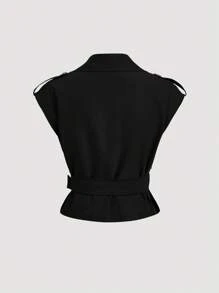 SHEIN MOD Black Collared Belted Long Trench Coat, Retro Jacket, Winter Coat, Holiday Wear