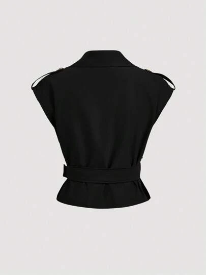SHEIN MOD 黑色领带长款风衣，复古夹克，冬季外套，度假装