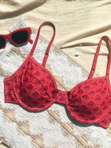 SHEIN Swim Lushore Nuevo top de bikini con tirantes de espagueti y sujetador de acero con estampado floral sexy, apropiado para vacaciones en la playa - Multicolor - Ver 4