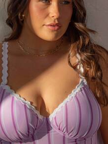 Aralina Maillot de bain une pièce sexy à fines bretelles rayé pour femmes grandes tailles, idéal pour les vacances