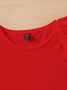 SHEIN Essnce Camiseta unicolor ribete con fruncido - Rojo - Ver 4