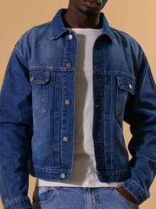 Musero Baggy Long Sleeve Boxy Washed Denim Jacket Front Pocket Button Up Detailing Spring Summer Vacation Streetstyle - Medium Wash - View 2