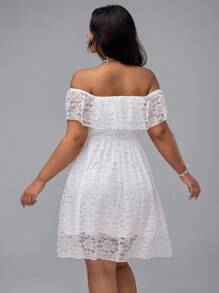 Flirla Robe à épaules dénudées, grande taille, style rétro romantique avec imprimé floral et nœud papillon, coupe évasée - Blanc - Voir 2