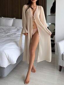 DAZY Romantic Sheer Mesh Long Robe, Lightweight Women Loungewear Pajama